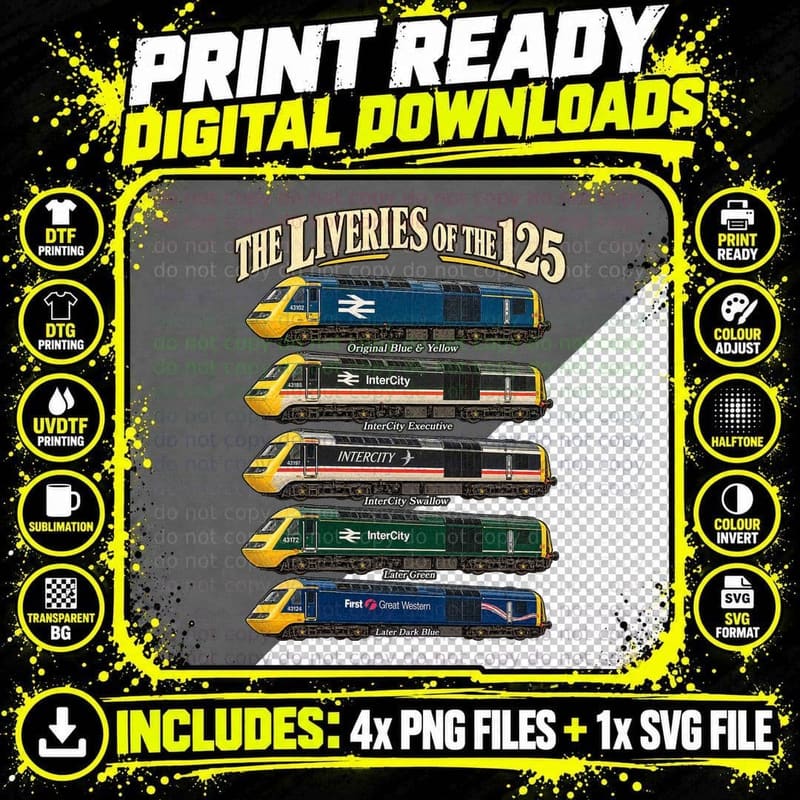 InterCity 125 HST Liveries Vintage Railway Png SVG Digital Bundle