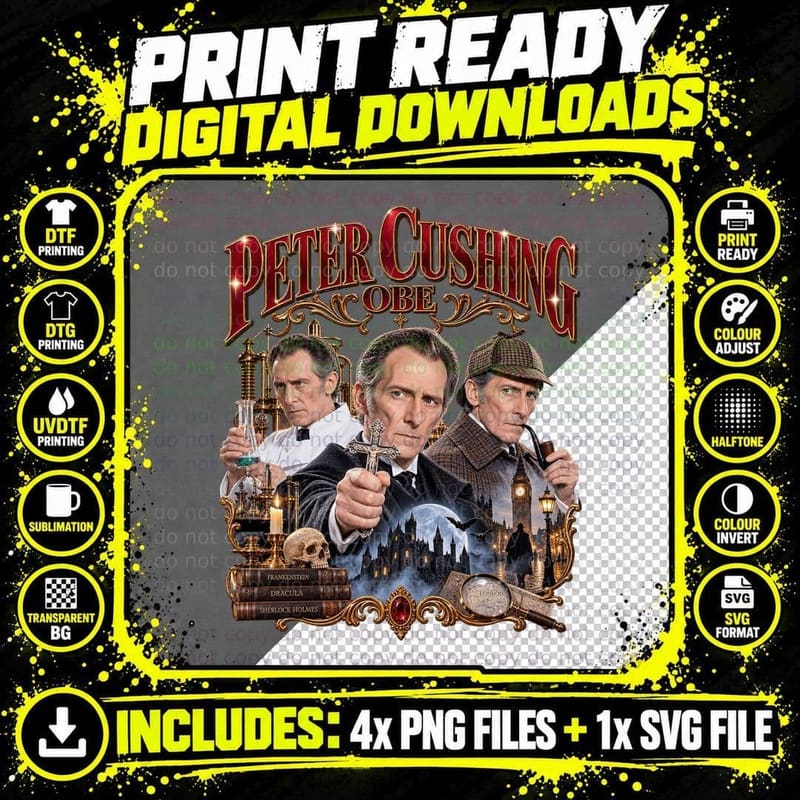 Peter Cushing Vintage Frankenstein Van Helsing Sherlock Png SVG Digital Bundle