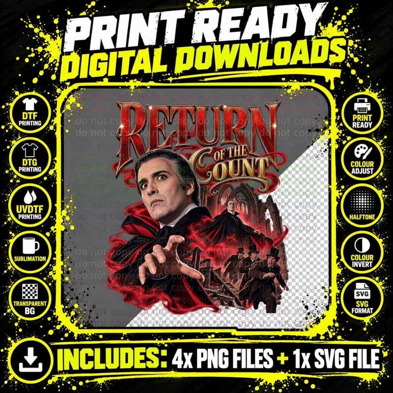 Scars of Dracula Vintage Christopher Lee Hammer Gothic Png SVG Digital Bundle