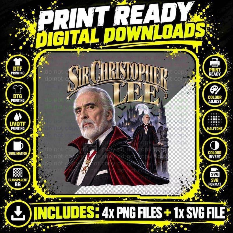 Sir Christopher Count Dracula Vintage Gothic Castle Horror Movie Legend T-Shirt Png SVG Digital Bundle