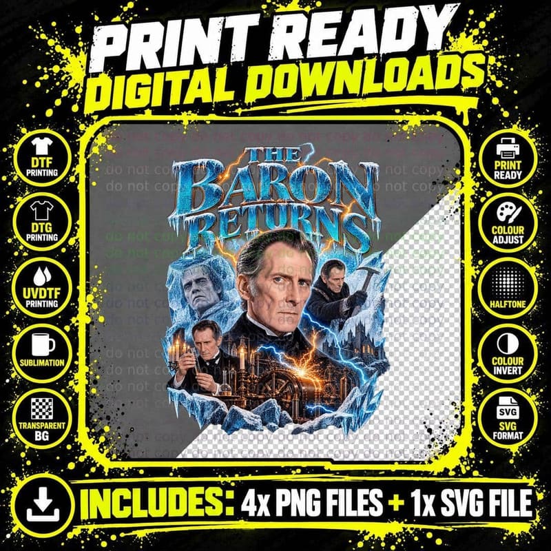 The Evil of Frankenstein Vintage Peter Cushing 1964 Png SVG Digital Bundle