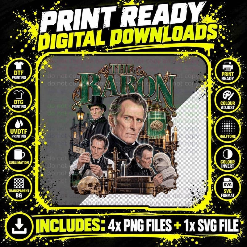 The Revenge of Frankenstein Vintage Peter Cushing Hammer Png SVG Digital Bundle
