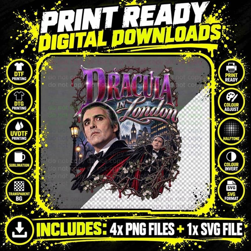 Christopher Dracula in London 70s Gothic Vampire Count Horror Film T-Shirt Png SVG Digital Bundle