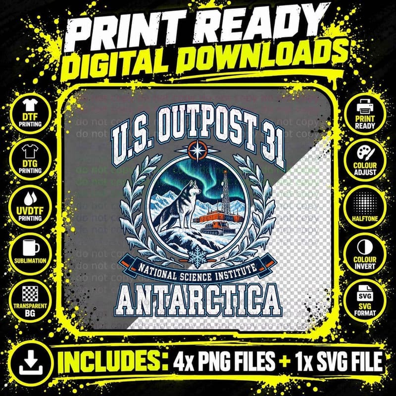 US Outpost 31 National Science Institute Antarctica 80s Sci Fi Horror T-Shirt Png SVG Digital Bundle