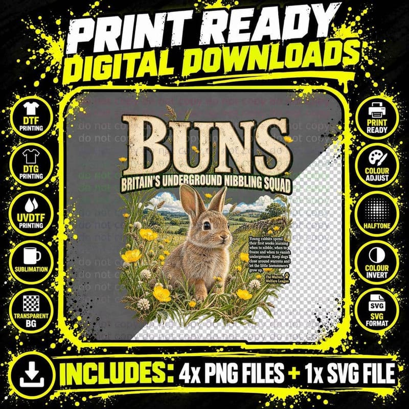 Buns Britain's Underground Nibbling Squad Funny Wild Rabbit Parody T-Shirt Png SVG Digital Bundle