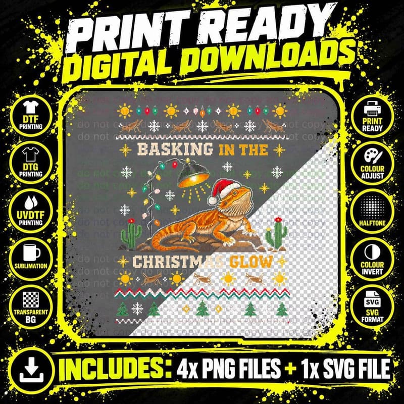 Bearded Dragon Christmas Ugly Sweater Beardie Mom Png SVG Digital Bundle