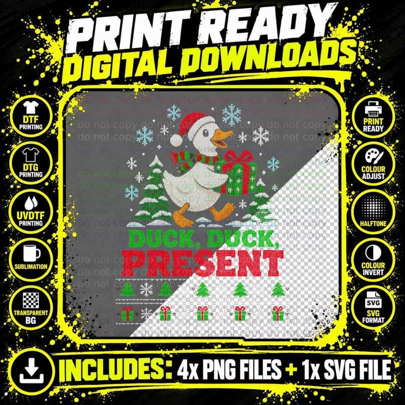 Duck Christmas Ugly Sweater Duck Duck Present Funny Gift Png SVG Digital Bundle