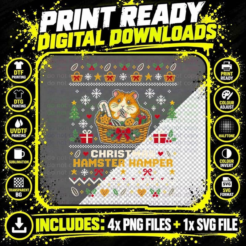Hamster Christmas Ugly Sweater Funny Hamster Hamper Png SVG Digital Bundle