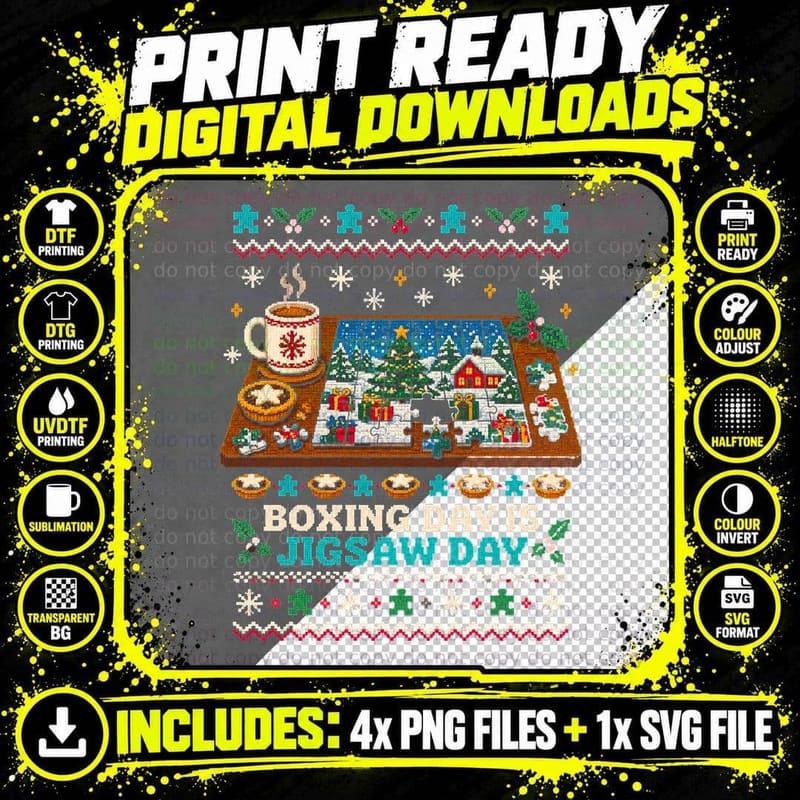 Boxing Day Jigsaw Ugly Sweater Christmas Puzzle Lover Png SVG Digital Bundle