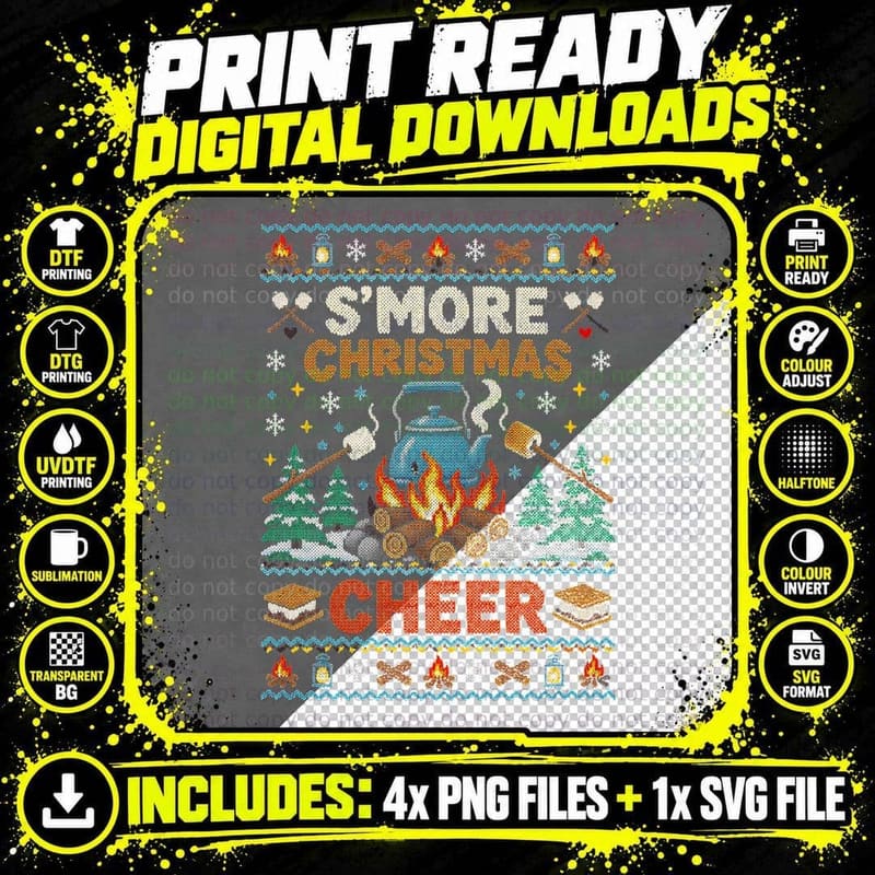 Campfire Smores Christmas Ugly Sweater Camping Gift Png SVG Digital Bundle