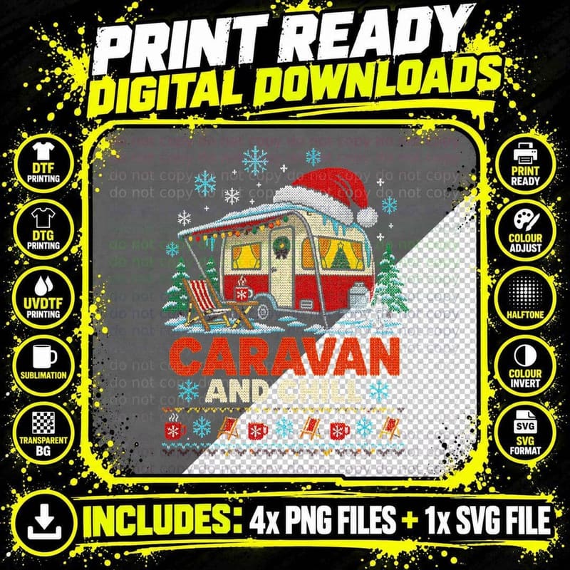 Caravan Camping Christmas Ugly Sweater Funny Caravanner Png SVG Digital Bundle