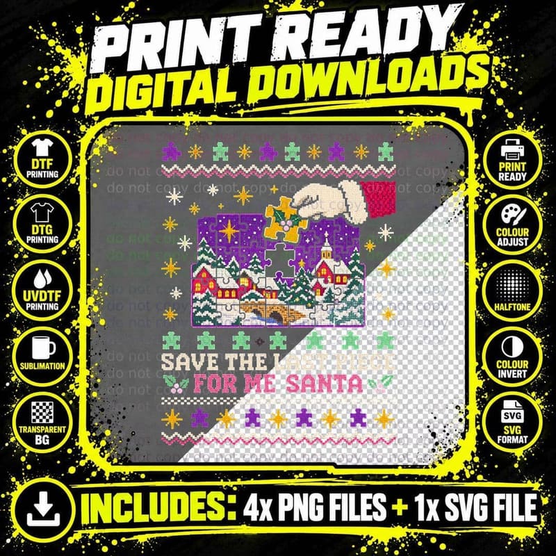 Christmas Jigsaw Ugly Sweater Missing Puzzle Piece Santa Png SVG Digital Bundle