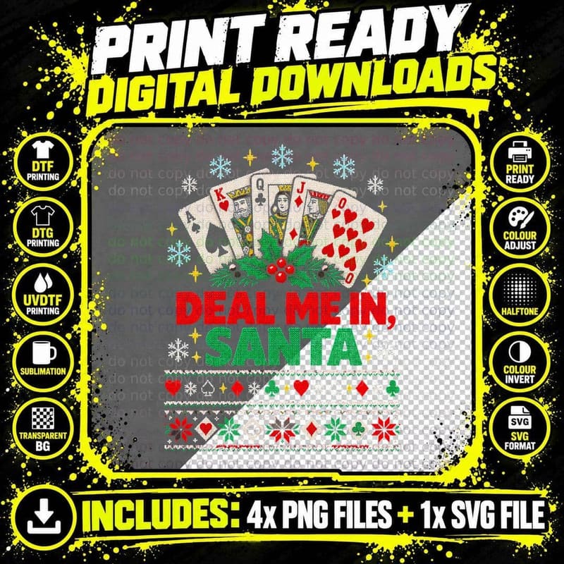 Deal Me In Santa Playing Cards Christmas Ugly Sweater Png SVG Digital Bundle