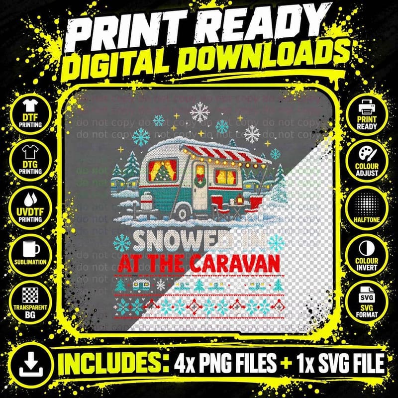 Snowed In Caravan Christmas Ugly Sweater Camping Gift Png SVG Digital Bundle