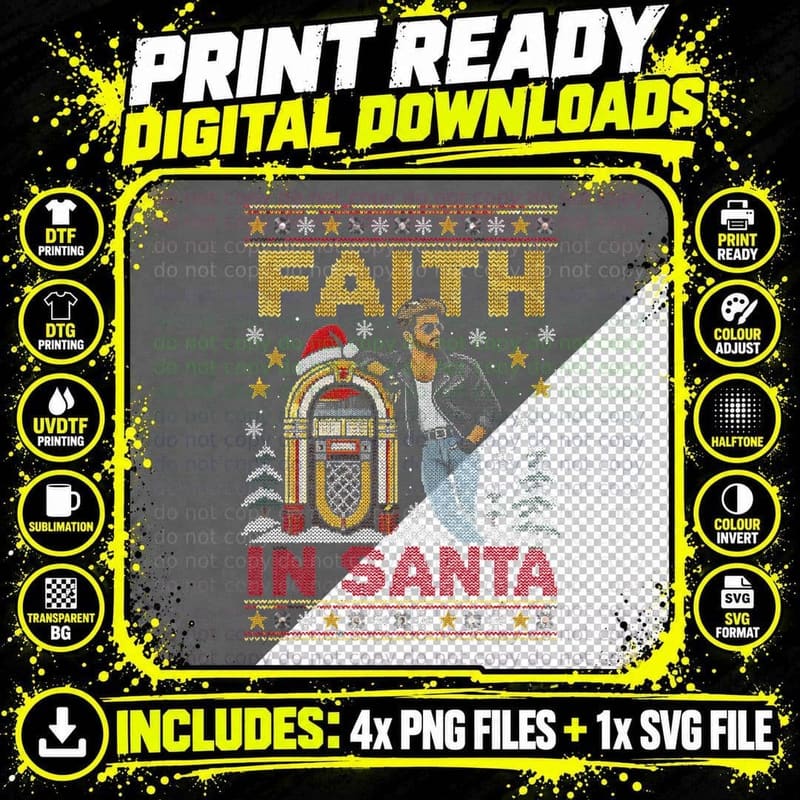 George Michael Faith Jukebox Christmas Ugly Sweater Png SVG Digital Bundle