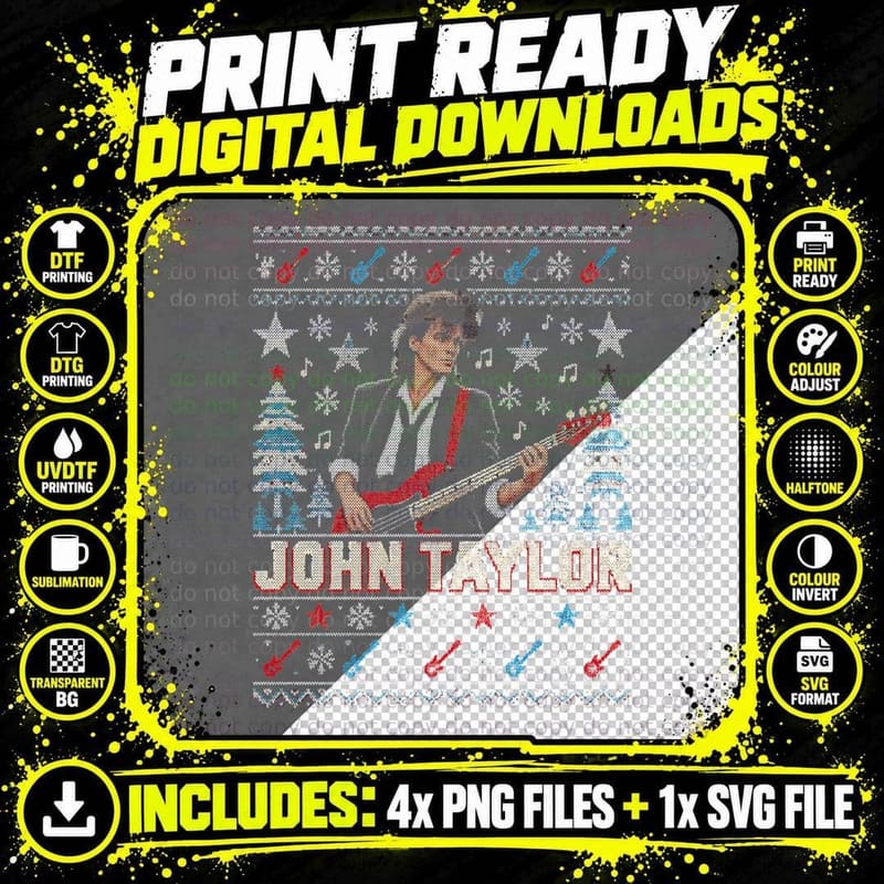John Taylor Ugly Sweater Christmas Duran Duran Bass Png SVG Digital Bundle
