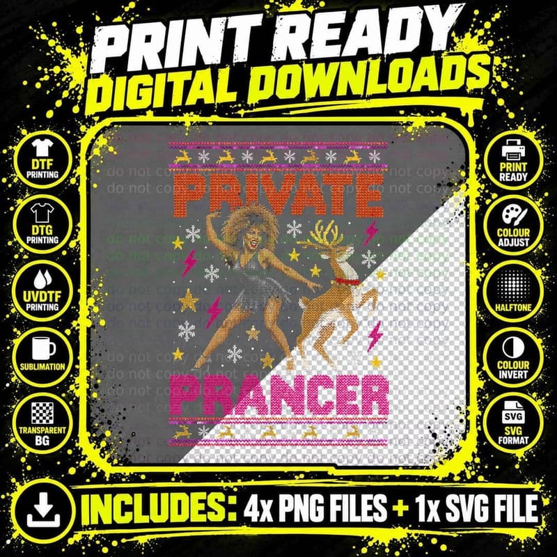 Tina Turner Private Dancer Prancer Christmas Ugly Png SVG Digital Bundle