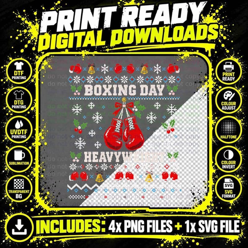Boxing Day Heavyweight Gloves Christmas Ugly Sweater Png SVG Digital Bundle
