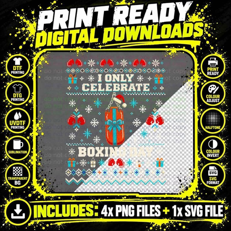 Boxing Day Punch Bag Christmas Ugly Sweater Funny Gift Png SVG Digital Bundle