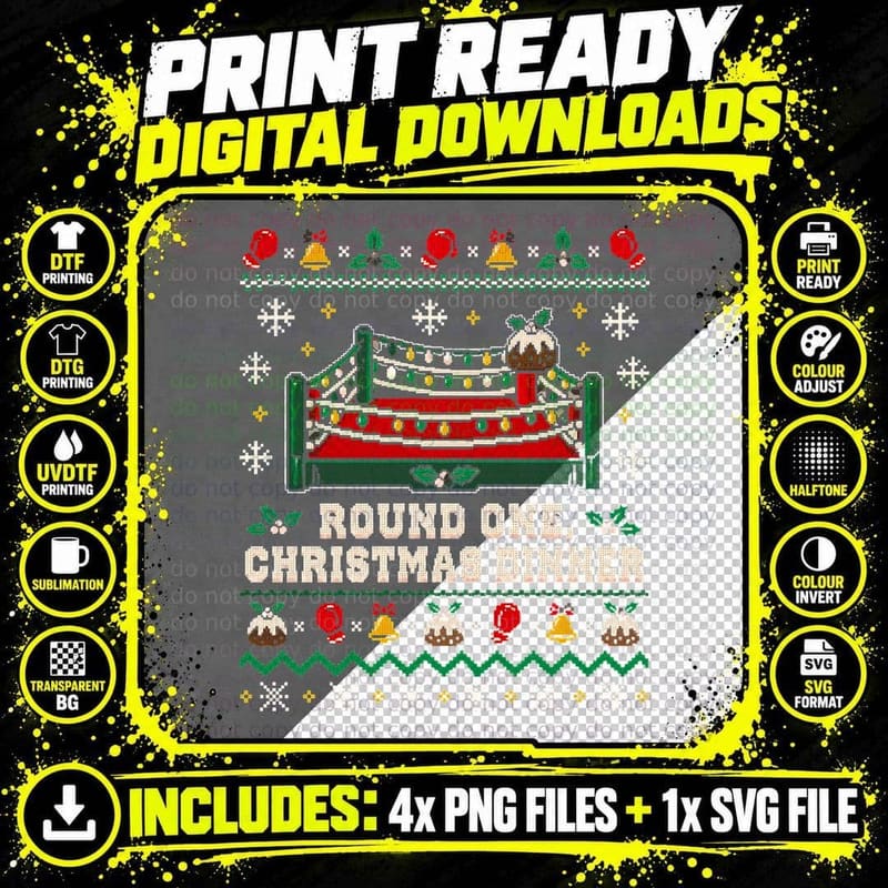 Boxing Ring Christmas Dinner Ugly Sweater Funny Gift Png SVG Digital Bundle