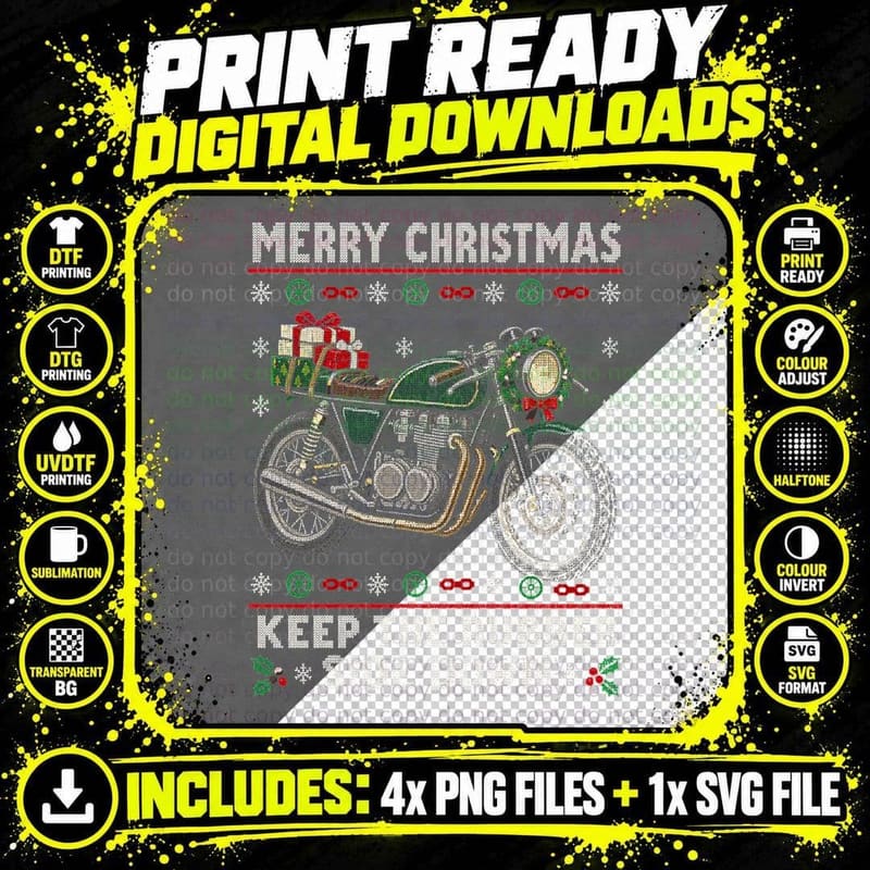 Cafe Racer Motorcycle Christmas Ugly Sweater Biker Gift Png SVG Digital Bundle