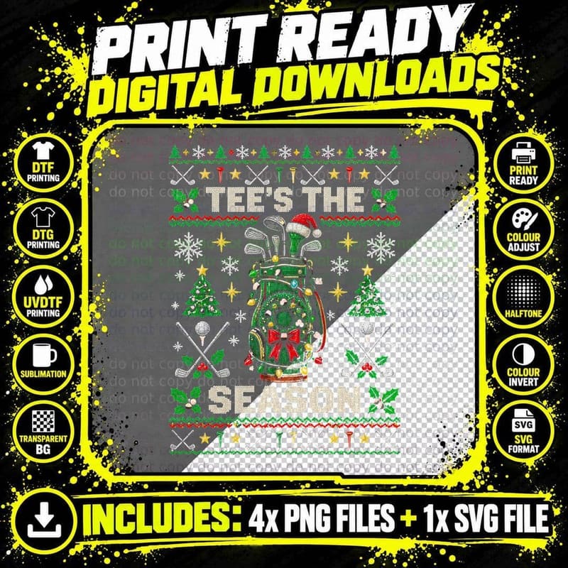 Christmas Golf Ugly Sweater Tee's The Season Golf Club Png SVG Digital Bundle