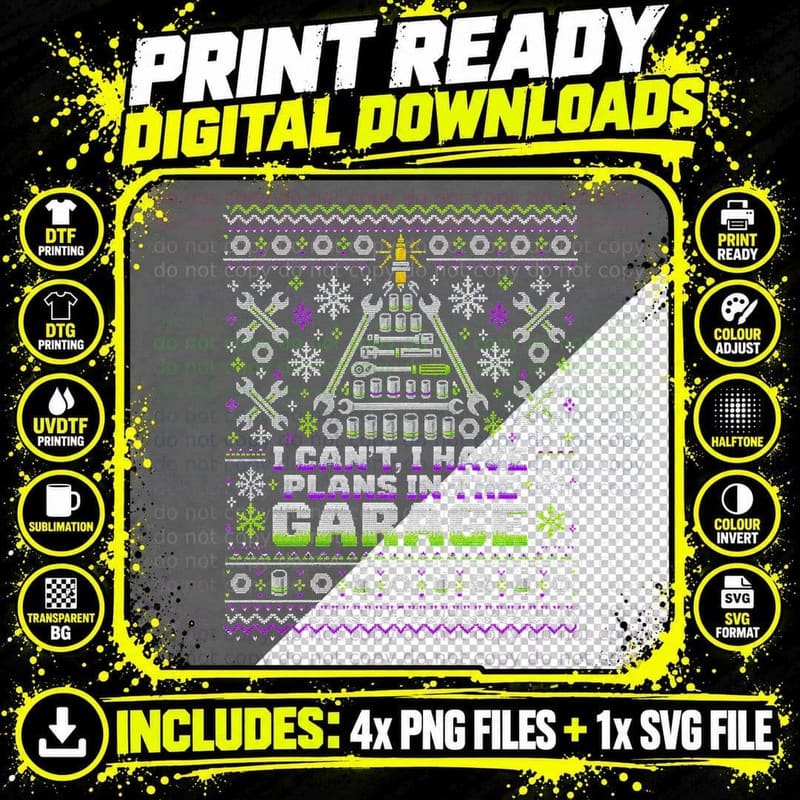 Garage Spanners Christmas Ugly Sweater Mechanic Funny Png SVG Digital Bundle