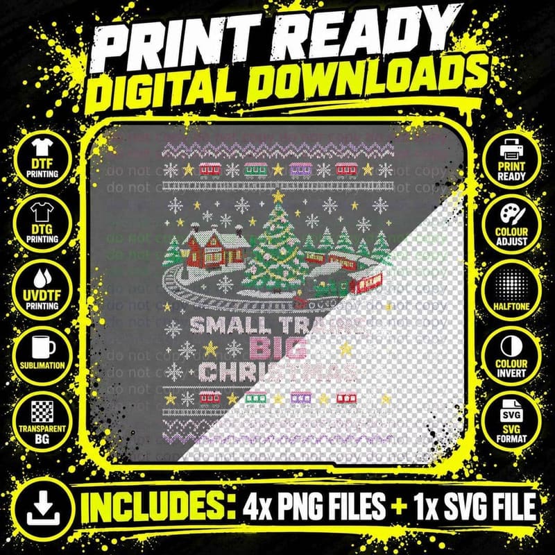 Model Railway Christmas Village Ugly Sweater Train Gift Png SVG Digital Bundle