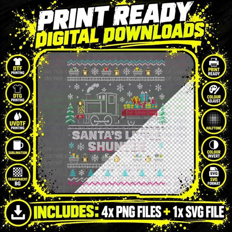 Shunting Locomotive Christmas Ugly Sweater Santa Railway Png SVG Digital Bundle