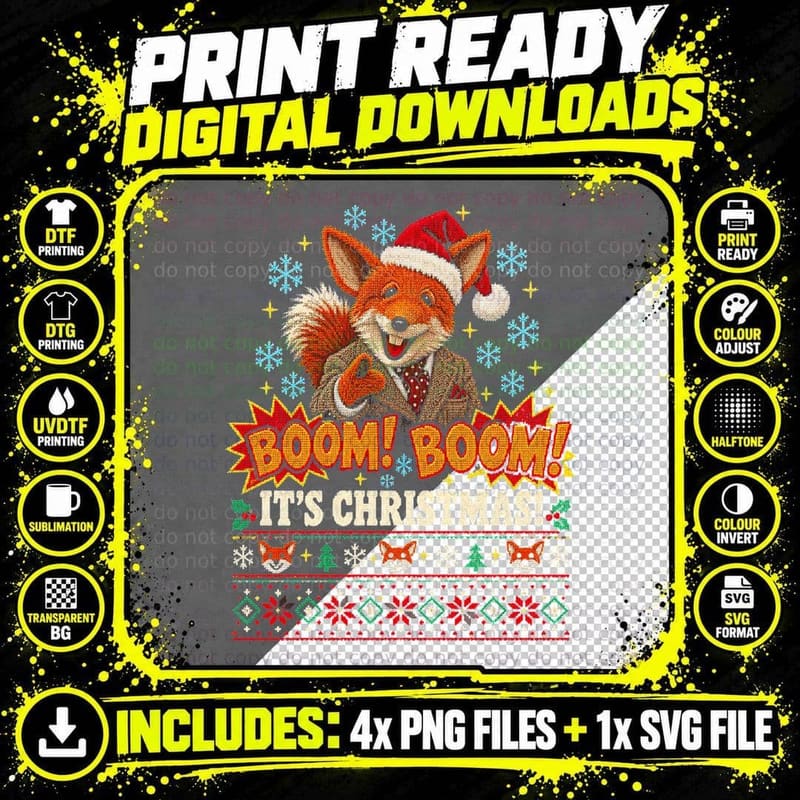 Basil Brush Boom Boom Christmas Ugly Sweater Retro Kids Png SVG Digital Bundle