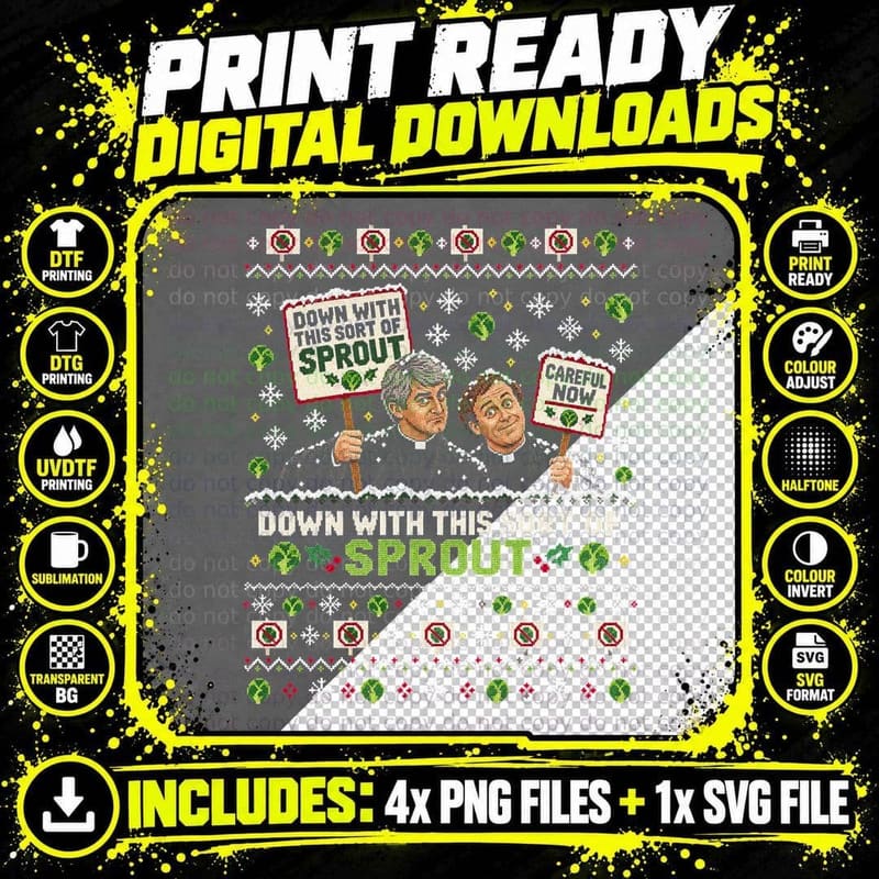 Father Ted Ugly Sweater Father Dougal Christmas Sprouts Png SVG Digital Bundle