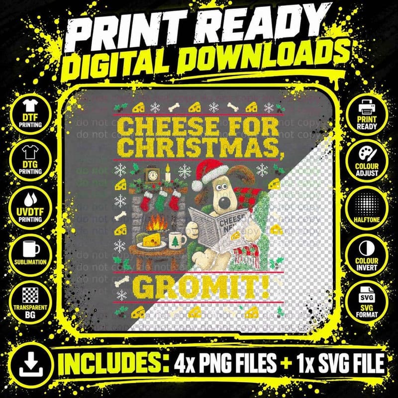 Gromit Cheese Christmas Wallace and Gromit Ugly Sweater Png SVG Digital Bundle