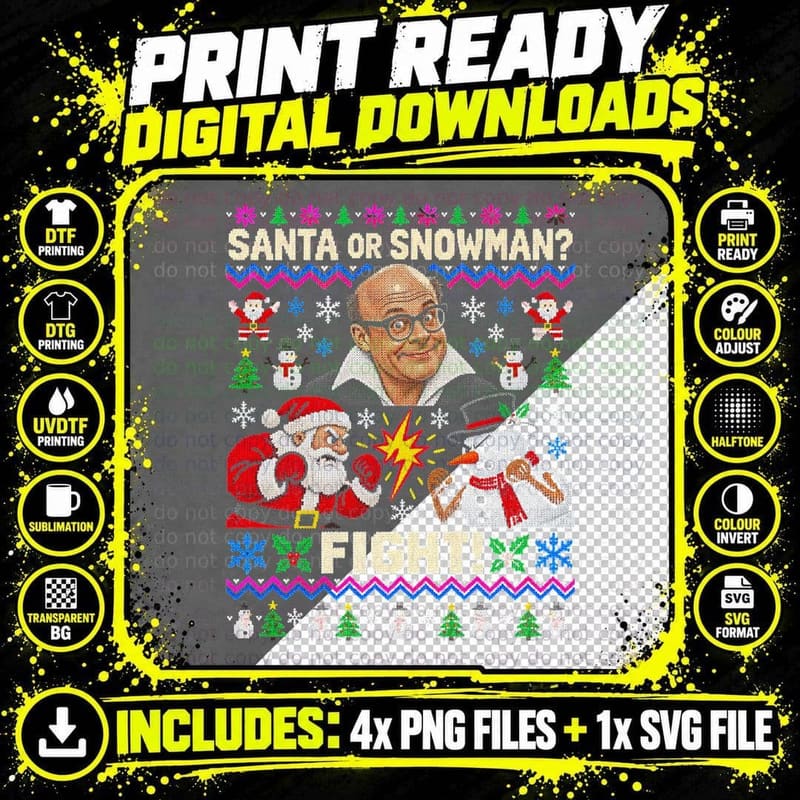 Harry Hill Christmas Ugly Sweater Santa Or Snowman Fight Png SVG Digital Bundle