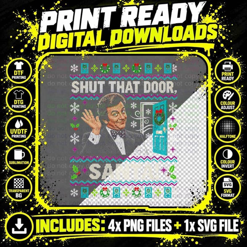 Larry Grayson Shut That Door Christmas Ugly Sweater Png SVG Digital Bundle
