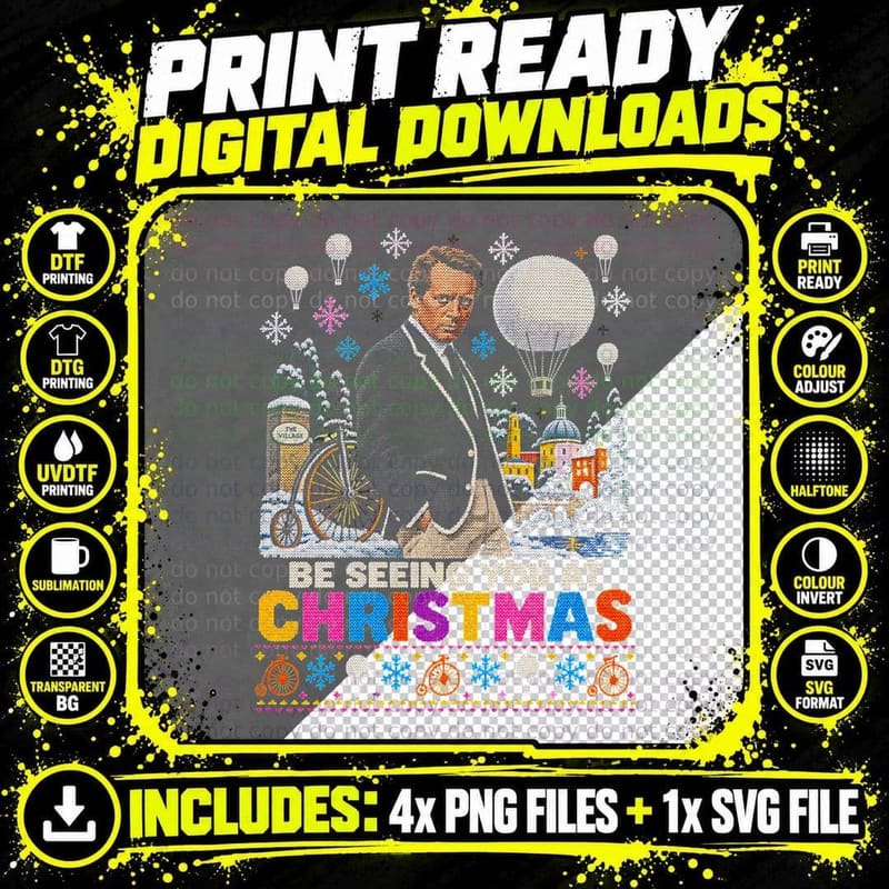 Number Six The Prisoner Be Seeing You Christmas Retro Png SVG Digital Bundle