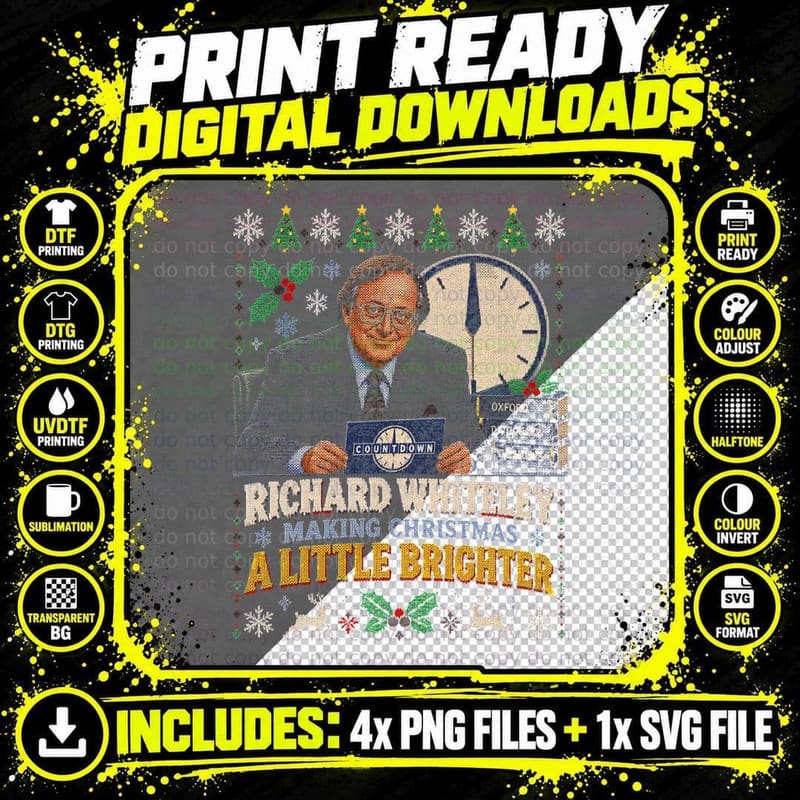 Richard Whiteley Countdown Christmas Ugly Sweater Retro Png SVG Digital Bundle