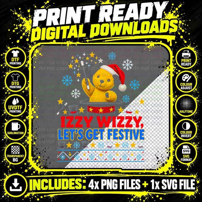 Sooty Izzy Wizzy Christmas Ugly Sweater Retro Kids TV Png SVG Digital Bundle
