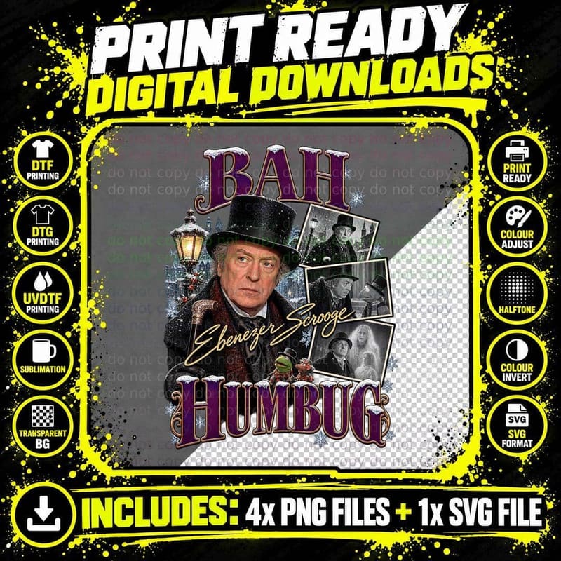 A Christmas Carol Vintage Collage Michael Caine Scrooge Png SVG Digital Bundle