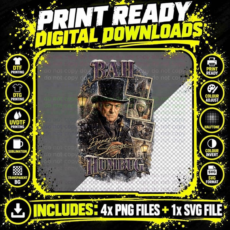 A Christmas Carol Vintage Michael Caine Scrooge Bah Png SVG Digital Bundle