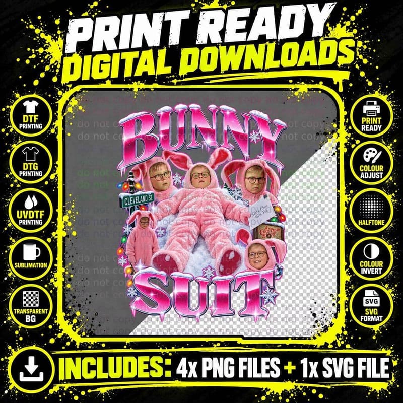 A Christmas Story Retro Collage Ralphie Pink Bunny Suit Png SVG Digital Bundle