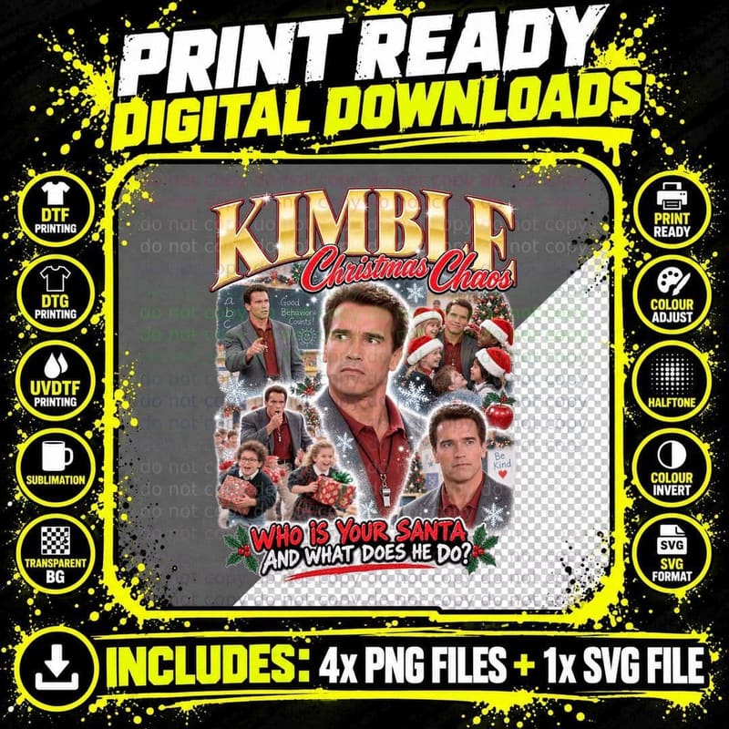 Arnold Schwarzenegger Kindergarten Cop Kimble Christmas Png SVG Digital Bundle