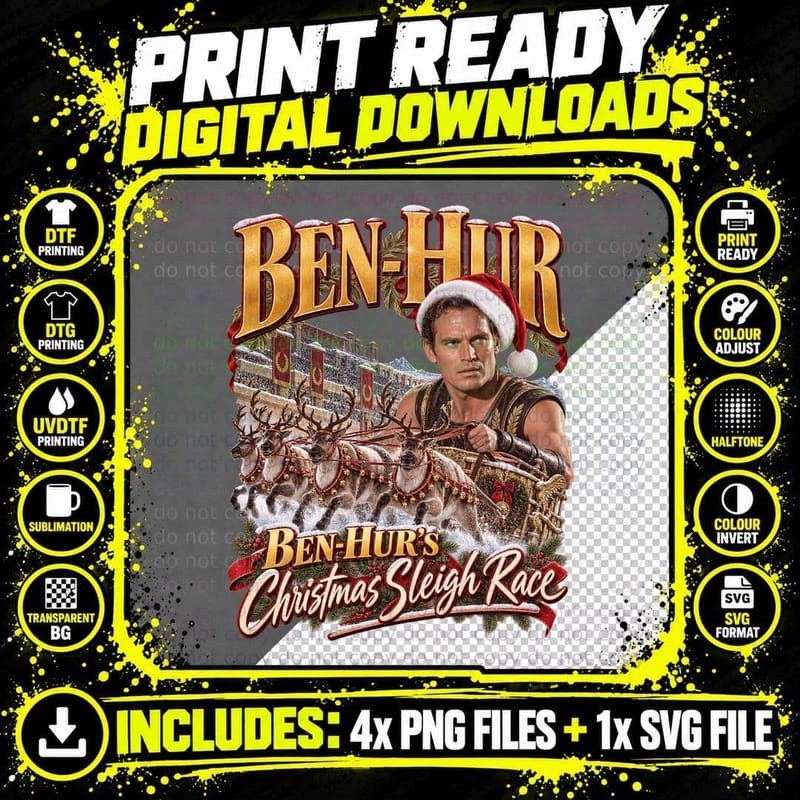 Ben-Hur Vintage Charlton Heston Christmas Roman Epic Png SVG Digital Bundle