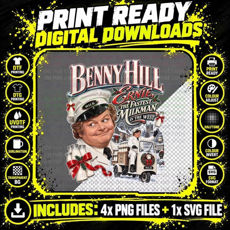 Benny Hill Ernie Fastest Milkman in the West Vintage Png SVG Digital Bundle