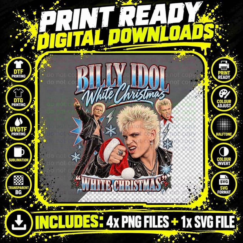 Billy Idol White Christmas Retro 80s Punk Rock Music Png SVG Digital Bundle