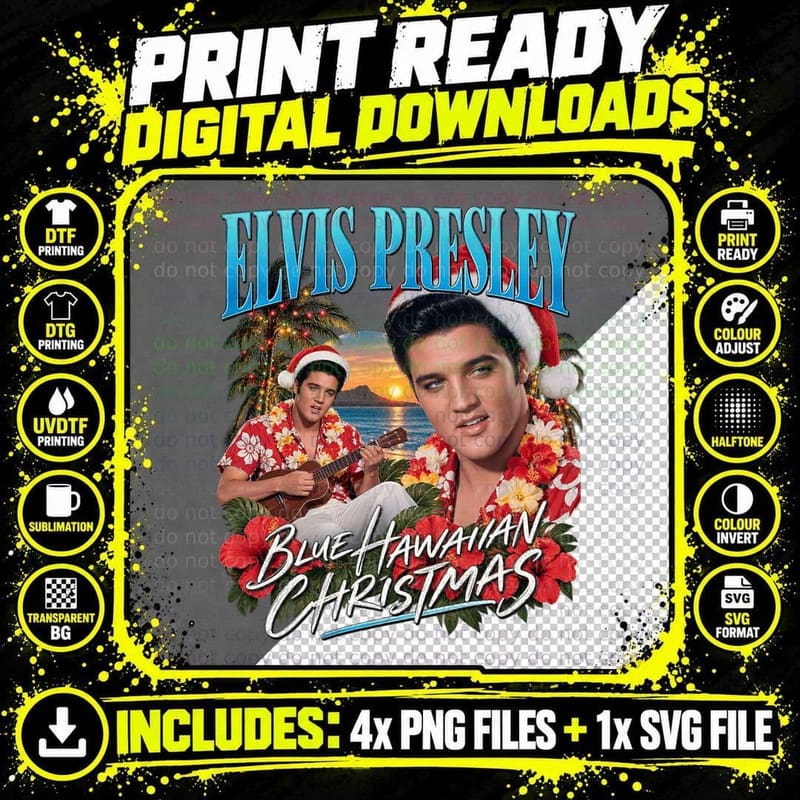 Blue Hawaii Vintage Elvis Presley Christmas Musical Png SVG Digital Bundle