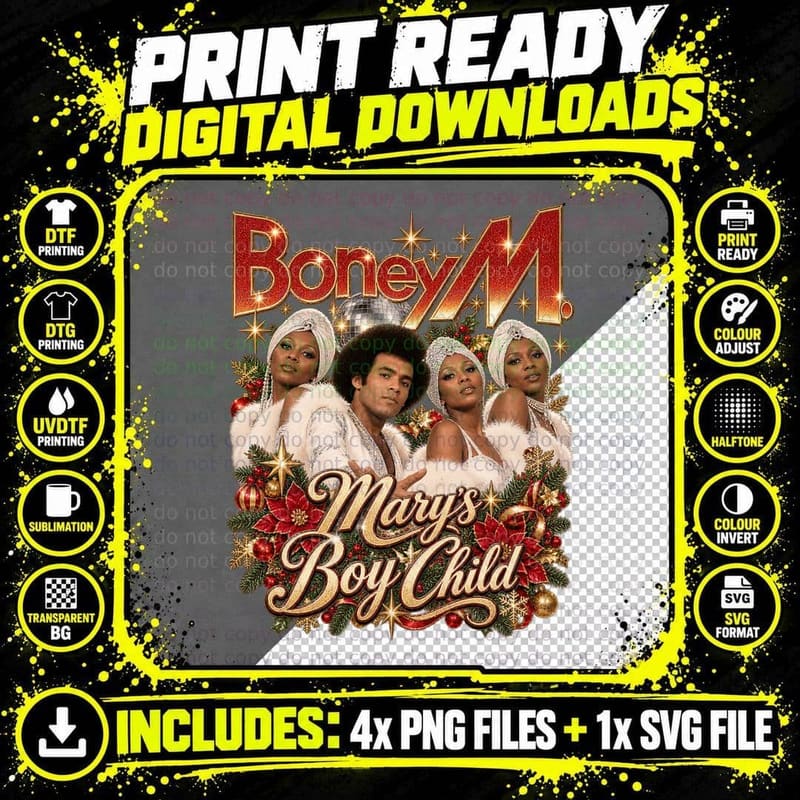 Boney M Vintage Bootleg Mary's Boy Child Christmas Disco Png SVG Digital Bundle