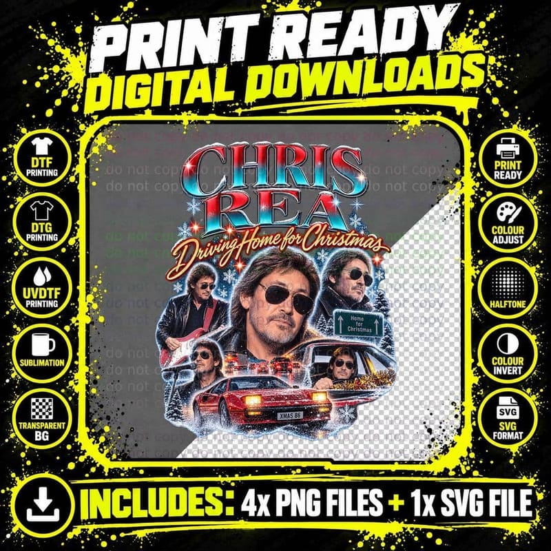 Chris Rea Driving Home for Christmas Vintage Retro Music Png SVG Digital Bundle