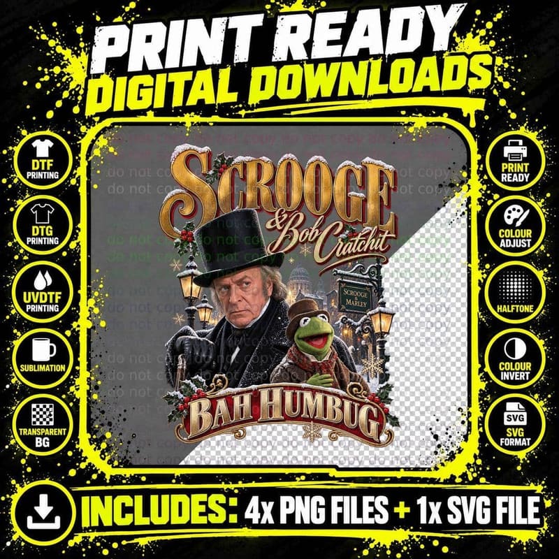 Christmas Carol Scrooge Bob Cratchit Kermit Bah Humbug Png SVG Digital Bundle