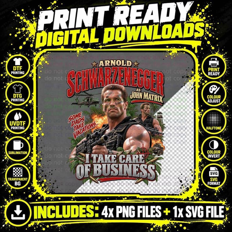 Commando Arnold Schwarzenegger John Matrix Christmas Png SVG Digital Bundle