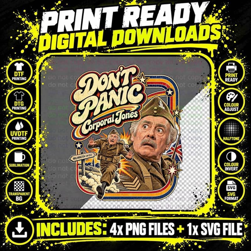 Dad's Army Vintage Corporal Jones Don't Panic Clive Dunn Png SVG Digital Bundle